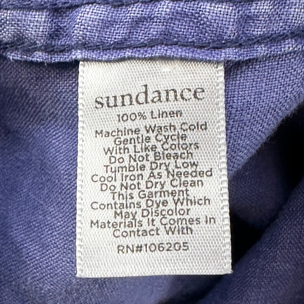 SUNDANCE 100% Linen Chambray Pearl Snap Button Up • Large • blue • Western Chic - Picture 7 of 8